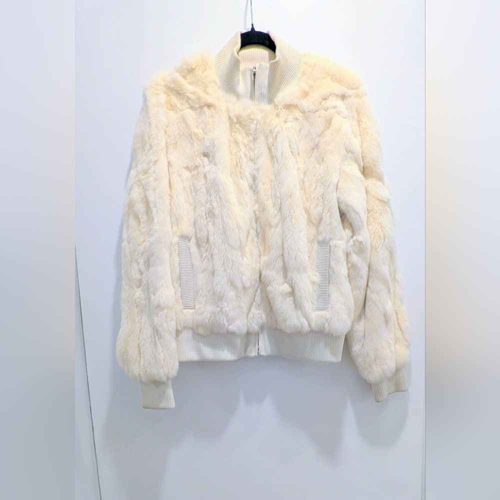 Bagatelle Cream Rabbit Fur Bomber Jacket